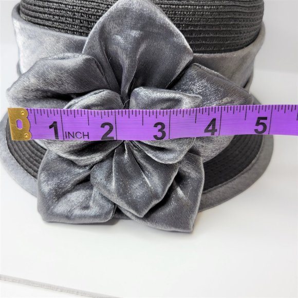 Grey Dress Hat Church Hat with Satin Flower Rosette One Size - Picture 11 of 15